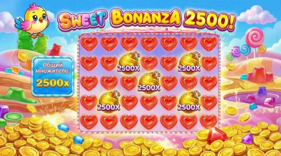 Игровое поле слота Свит Бонанза 2500, в котором отображены множители